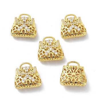 Brass Clear Cubic Zirconia Pendants, Long-Lasting Plated, Bag, Lead Free & Cadmium Free, Real 18K Gold Plated, 17x16x7mm, Hole: 2.5x5mm