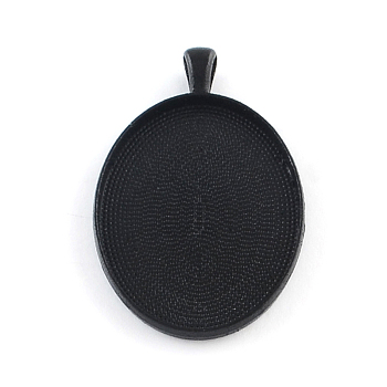 Electrophoresis Alloy Oval Big Pendant Cabochon Settings, Cadmium Free & Nickel Free & Lead Free, Black, Tray: 40x30mm, 50x32x3mm, Hole: 6x4mm