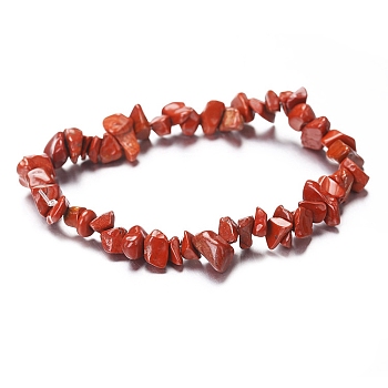 Natural Red Jasper Chips Beaded Stretch Bracelet for Women, 6-3/4~8-5/8 inch(17~22cm)