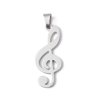 304 Stainless Steel Pendants, Stainless Steel Color, Music Note Pattern, 27x11x1.5mm, Hole: 5.5x3mm