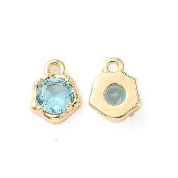 Brass Micro Pave Cubic Zirconia Charms, Irregular Shape Charm, Real 18K Gold Plated, Light Cyan, 9x7x3mm, Hole: 1.4mm