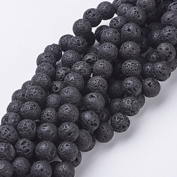 Natural Lava Rock Beads Strands, Round, Black, 8mm, Hole: 1mm, about 49pcs/strand, 15.4 inch