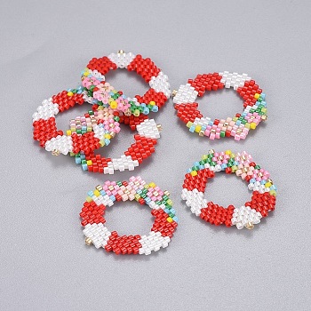 Handmade Japanese Seed Beads, with Japan Import Thread, Loom Pattern, Wreath, Colorful, 25~26.5x2mm