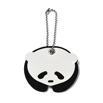 Imitation Leather Panda Pendant Decorations, with Iron Ball Chain, White, 121mm