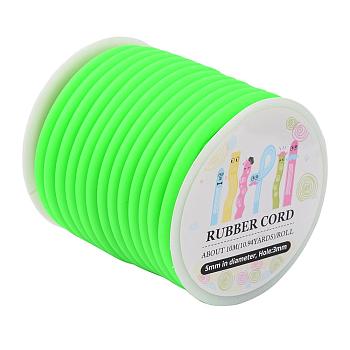 Synthetic Rubber Cord, Hollow, Wrapped Around White Plastic Spool, Lime Green, 5mm, Hole: 3mm, about 10.94yards/roll(10m/roll)
