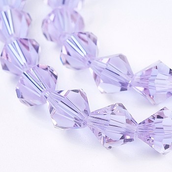 Faceted Imitation Austrian Crystal Bead Strands, Grade AAA, Bicone, Lilac, 10x10mm, Hole: 0.9~1mm, about 40pcs/strand, 15.7 inch