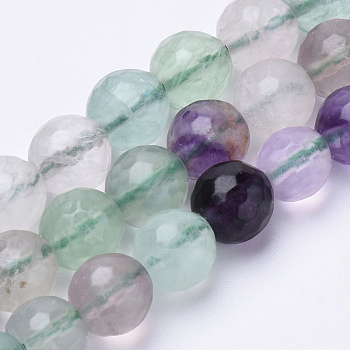 Natural Fluorite Beads Strands, Faceted, Round, 8mm, Hole: 1.2mm, about 45pcs/strand, 15.3 inch