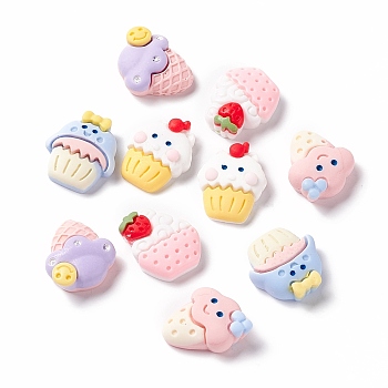 Opaque Resin Decoden Cabochons, Ice Cream & Cup Cake, Mixed Color, 19.5~21x16.5~18.5x6.5~7.5mm