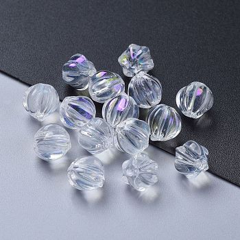 Transparent Glass Beads, with Glitter Powder, Pumpkin, Clear AB, 8.5x8mm, Hole: 1.2mm