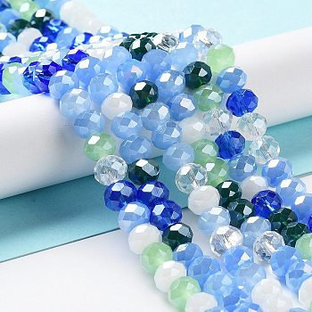 Glass Beads Strands, Faceted, Rondelle, Light Blue, 8x6mm, Hole: 1mm, about 65~68pcs/strand, 15.7~16.1 inch(40~41cm)
