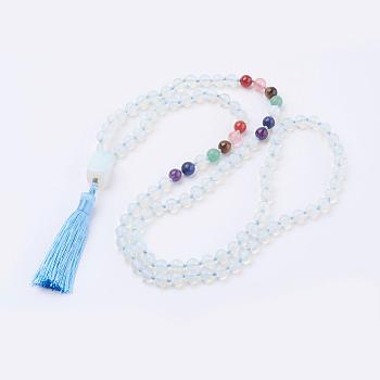 Opalite Tassel Pendant Necklaces, with Gemstone Beads, Chakra Necklaces, 40.5 inch(103cm)