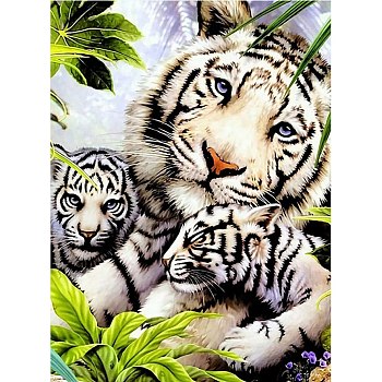 5D DIY Diamond Painting Animals Canvas Kits, with Resin Rhinestones, Diamond Sticky Pen, Tray Plate and Glue Clay, Tiger Pattern, 30x20x0.02cm