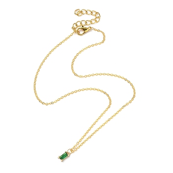 Glass Rectangle Pendant Necklace with Golden Brass Cable Chains Necklace for Women, Sea Green, 14.57 inch(37cm)