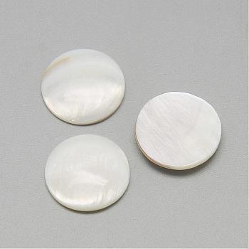 Natural White Shell Mother of Pearl Shell Cabochons, Flat Round, Seashell Color, 18~19x3~4mm