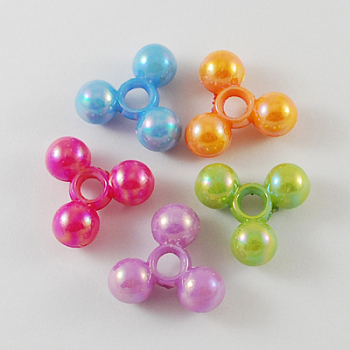 Opaque Plastic Tri Beads for Christmas Ornaments Making, AB Color, Triangle, Mixed Color, 19x17x8mm, Hole: 4mm, about 670pcs/500g
