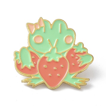 Strawberry & Frog Enamel Pin, Cute Alloy Enamel Brooch Pin for Clothes Bags, Golden, Red, 28x30.5x9.5mm, Pin: 1mm