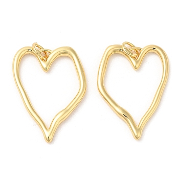 Brass Pendants, with Jump Ring, Long-Lasting Plated, Lead Free & Cadmium Free, Heart Charm, Real 18K Gold Plated, 25.5x18.5x2mm, Hole: 3mm