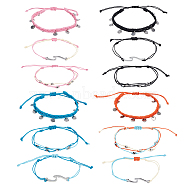 4 Sets 4 Colors 304 Stainless Steel & Alloy Wave & Flat Round Charm Bracelets Set, Wax Rope Adjustable Bracelets for Women, Mixed Color, Inner Diameter: 1-5/8~3-5/8 inch(4.2~9.3cm), 3Pcs/set, 1 Set/color(BJEW-AN0001-34)