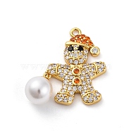 Santa Claus Brass Micro Pave Cubic Zirconia Pendants, Lead Free & Cadmium Free Charms , Real 18K Gold Plated, 21.5x23x7mm, Hole: 1.2mm(KK-Q010-03G)