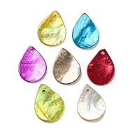 Spray Painted Natural Akoya Shell Pendants, Teardrop Charms, Mixed Color, 19.5~20x14.5~15x2mm, Hole: 1.5mm(BSHE-G034-12)