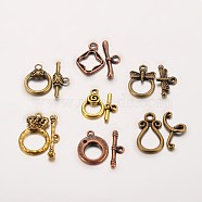 Mixed Tibetan Style Toggle Clasps, Mixed Color, Toggle: 15~25x10~15mm, Bar: 15~25mm, Hole: 2~3mm(TIBE-MSMC008-01)