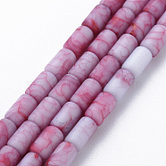 Opaque Baking Painted Crackle Glass Beads Strands, Frosted, Column, Indian Red, 7.5x4.5mm, Hole: 1mm, about 49pcs/strand, 18.31 inch(46.5cm)(FGLA-T004-01C)