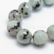 Natural Sesame Jasper/Kiwi Jasper Beads Strands, Round, Faceted, 4mm, Hole: 1mm, about 95pcs/strand, 15.5 inch(G-L147-4mm-01)