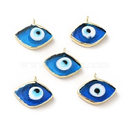 Handmade Lampwork Pendants, with Rack Plating Brass Findings, Long-Lasting Plated, Evil Eye, Dodger Blue, 17~18x21~22x4~4.5mm, Hole: 2mm(LAMP-F026-06D)
