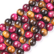 Natural Rose Tiger Eye and Yellow Tiger Eye Beads Strands, Round, Mixed Color, 8mm, Hole: 1mm, about 24pcs/strand, 7.6 inch(G-G101-8mm-1)