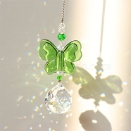 Glass Pendant Decorations,  for Home Bedroom Hanging Decorations, Butterfly, Lawn Green, 300x35mm(PW-WGE3AD3-07)