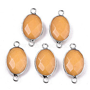 Natural White Jade Links/Connectors, Platinum Tone Brass Edge, Faceted Oval, Orange, 27.5x14~15x6mm, Hole: 2mm(G-T131-102-26)