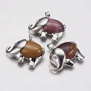 Natural Mookaite Pendants, with Alloy Finding, Platinum Plated, Elephant, 29x37x10mm, Hole: 4x6mm(G-E462-A05)