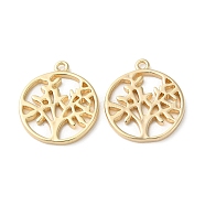 Brass Pendants, Round Ring with Tree Charms, Real 18K Gold Plated, 17x15x1.5mm, Hole: 1.2mm(KK-F862-10G)