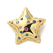 Rack Plating Brass Micro Pave Clear Cubic Zirconia Charm, with Enamel, Long-Lasting Plated, Cadmium Free & Lead Free, Star, Real 18K Gold Plated, 13x13.5x5.5mm, Hole: 2.5x1.5mm(KK-U027-18G)