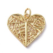 Brass Filigree Pendants, Long-Lasting Plated, HeartPlated, Heart, Real 18K Gold Plated, 17x19x2mm, Hole: 3.2mm(ZIRC-G160-43G)