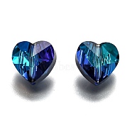Transparent Glass Beads, Faceted, Heart, Blue, 10x10x7mm, Hole: 1~1.2mm(X-GLAA-K002-07A-15)