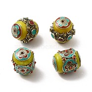 Brass Beeswax Beads, with Synthetic Turquoise, Column, Antique Golden, 29~29.5x25~29x25~29mm, Hole: 1.8mm(KK-H437-02AG)