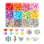 DIY Cute Colorful Beads Bracelet Making Kits, Including Stripe Resin Beads, Heart Opaque Acrylic Beads, Elastic Thread and Alloy Enamel Pendants, Mixed Color, Beads: about 310pcs/set(DIY-FS0002-28)