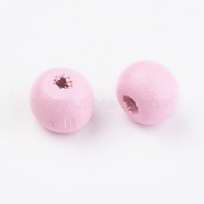 Natural Wood Beads, Dyed, Round, Pink, 8x7mm, Hole: 2~3mm(X-WOOD-Q030-58E)
