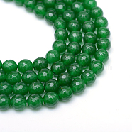 Natural White Jade Bead Strands, Dyed, Faceted, Round, Green, 8~9mm, Hole: 1mm, about 46pcs/strand, 14.76~14.96 inch(37.5~38cm)(X-G-R346-8mm-01)