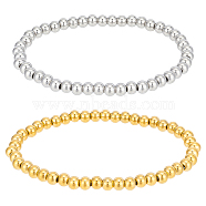 4Pcs 2 Colors 201 Stainless Steel Round Beaded Stretch Bracelets Set for Men Women, Real Gold Plated & Stainless Steel Color, Inner Diameter: 2 inch(5.2cm), 2Pcs/color(BJEW-BC0001-15A)