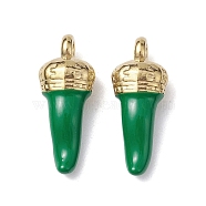 Ion Plating(IP) 304 Stainless Steel Pendants, with Enamel, Real 18K Gold Plated, Horn of Plenty/Italian Horn Cornicello Charms, Green, 25x10x7mm, Hole: 2.2mm(STAS-K277-06C-02)