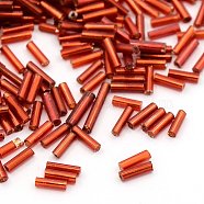 Glass Bugle Beads, Silver Lined, Indian Red, 6~8x1.8mm, Hole: 0.6mm, 10000pcs/pound(TSDB6mm25)