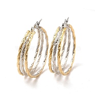 Two Tone 304 Stainless Steel Triple Circle Hoop Earrings for Women, Golden & Stainless Steel Color, 38x33x10mm, Pin: 0.8mm(EJEW-I273-01GP)