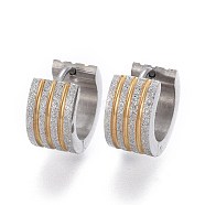 Textured 304 Stainless Steel Huggie Hoop Earrings, Ring, Golden & Stainless Steel Color, 12.5x13x7mm, Pin: 1mm(EJEW-L252-014GP)