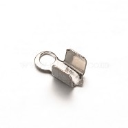 304 Stainless Steel Folding Crimp Ends, Fold Over Crimp Cord Ends, Stainless Steel Color, 6x3x2.5mm, Hole: 1mm(STAS-G130-12P)