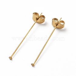 Ion Plating(IP) 304 Stainless Steel Flat Head Pins, with Ear Nuts, Real 18K Gold Plated, 50x0.5mm, Head: 1.4mm(STAS-I315-A10-G)