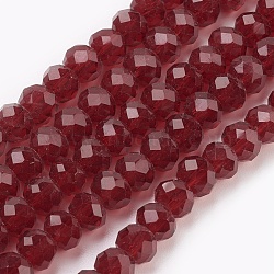Glass Beads Strands, Faceted, Rondelle, Dark Red, 6x4~5mm, Hole: 0.8~1mm, about 88~92pcs/strand, 15.5 inch~16 inch(39~45cm)(GLAA-K027-04A)