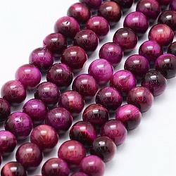 Natural Tiger Eye Beads Strands, Dyed & Heated, Round, Fuchsia, 8mm, Hole: 1mm, about 48pcs/strand, 14.6 inch(37cm)(G-F561-8mm-B04)