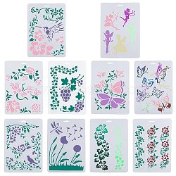 10Pcs 10 Styles PP Plastic Hollow Out Drawing Painting Stencils Templates, Flower & Bird & Fairy & Butterfly, Mixed Patterns, 310x210x0.1~0.2mm, 1pc/style(DIY-GF0007-35)
